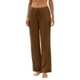thumbnail image 3 of HADST Women's Drawstring Waist Straight Leg Pants Side Pockets Lightweight Cotton Linen Trousers for Casual Summer, 3 of 7