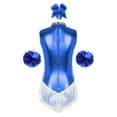 thumbnail image 5 of Raenseen Women Cheerleading Latin Dance Leotard Bodysuit Outfit Shiny Metallic Latin Jazz Ballroom Blue XL, 5 of 9
