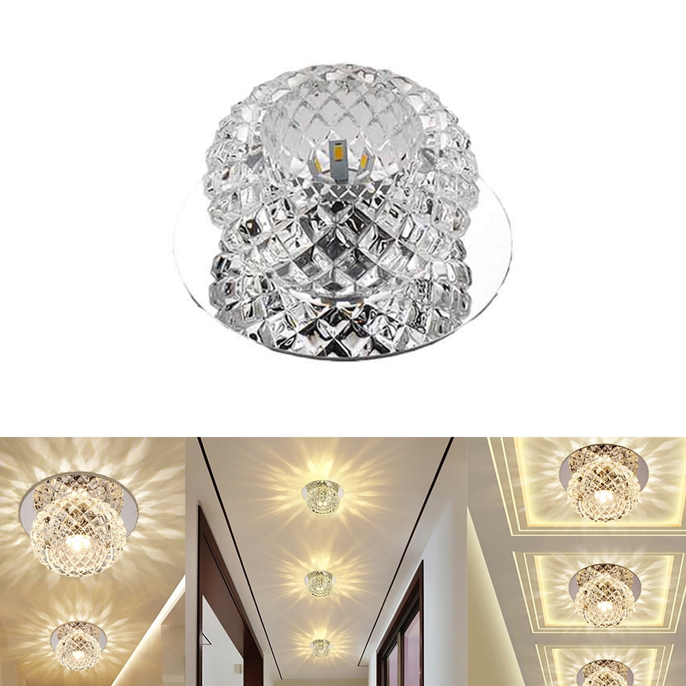 3/5W Crystal LED Ceiling Light Fixture Aisle Hallway Pendant Lamp Chandelier 