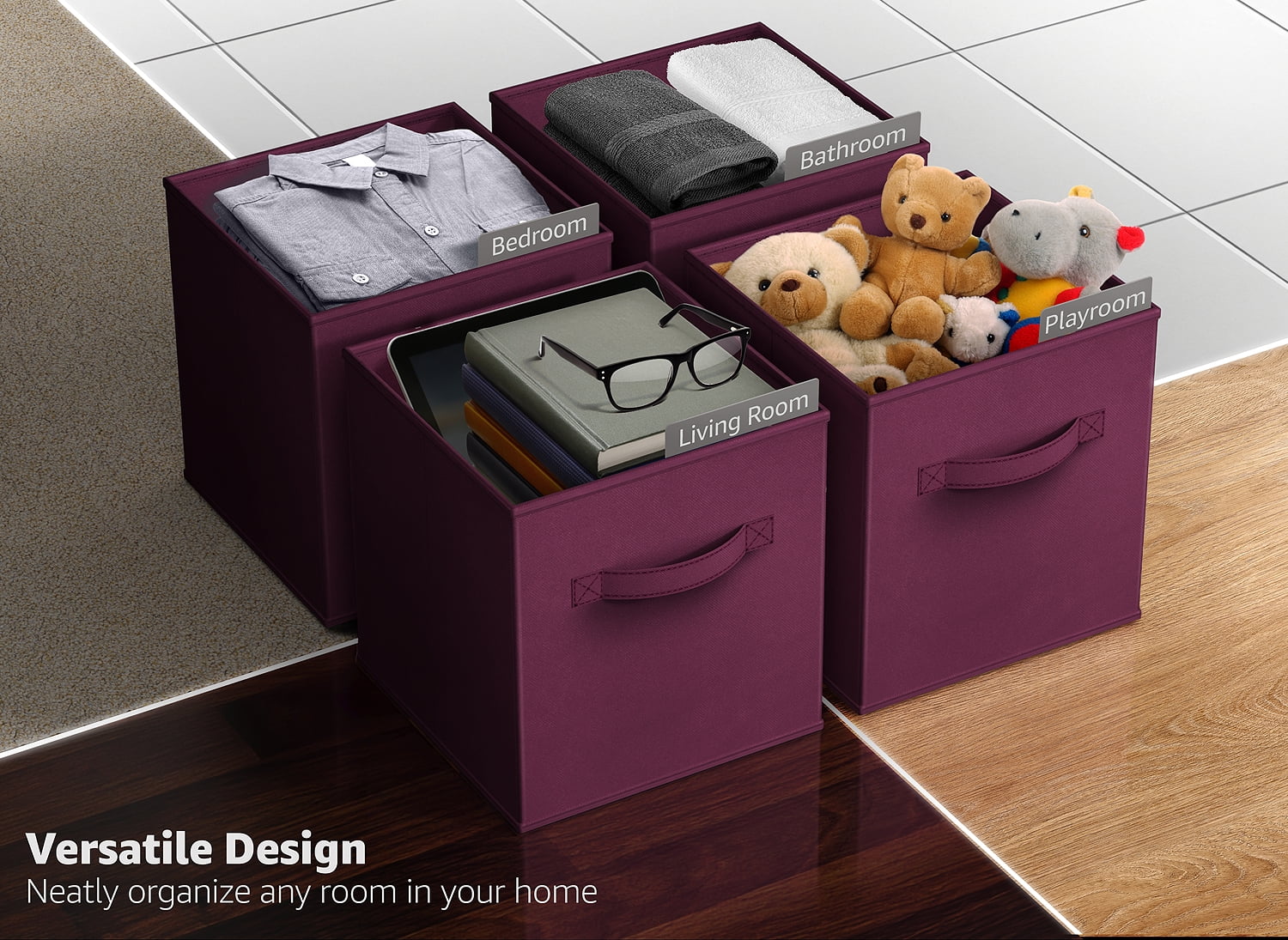 Sorbus 13" Foldable Fabric Storage Cube Bin, Purple (2 pack)