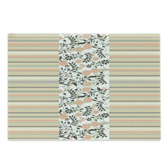 Flowers Cutting Board, Pastel Toned Horziontal Striped and Vintage Floral Ornaments, Decorative Tempered Glass Cutting and Serving Board, in 3 Sizes, by Ambesonne
