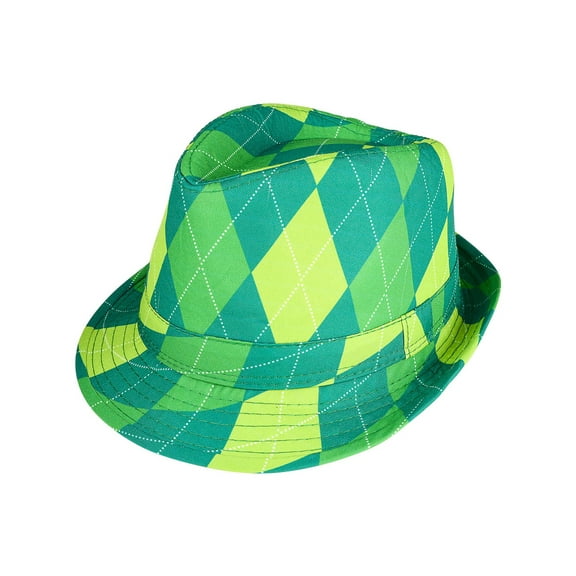 Rinco St Patrick's Day Party Irish Plaid Polyester Fedora, One Size 7.5in, Green