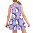 thumbnail image 2 of Renewold Purple Sleeveless Midi Dress Formal Occasion Princess Dress Snowflake Penguin Tank Sundress for Kids Girl 11-12T Cute Summer A Line Swing Dress, 2 of 6