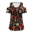 thumbnail image 5 of POLERO Women's Cut Out Cold Shoulder Tops Mushroom Daisy Floral Print Summer Short Sleeve Sexy Shirts Travel Beach Hawaii Tunic Soft Lightweight Casual S, 5 of 7
