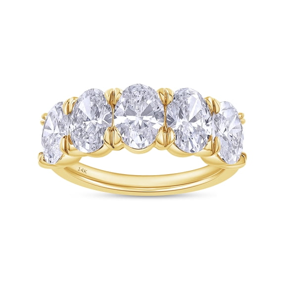 AFFY 5 Stone Diamond Engagement Ring for Women, 7X5MM Oval Cut Lab Grown Diamond Half Eternity Wedding Band In 14K Solid Yellow Gold Jewelry Gift for Her (VS-SI Clarity, 3.50 Cttw) Ring Size-10