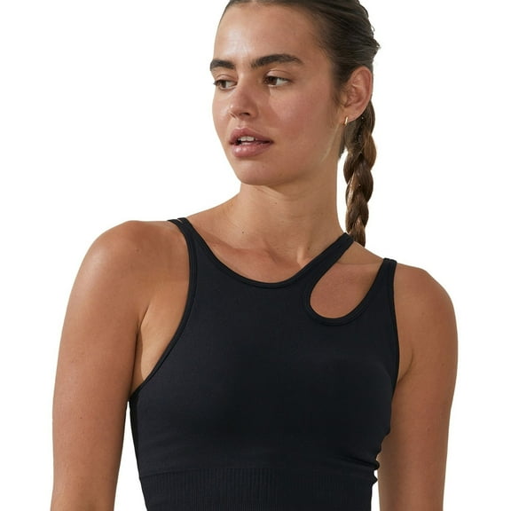 Cotton On Womens Seamless Double Strap Tank Top, Black, Medium