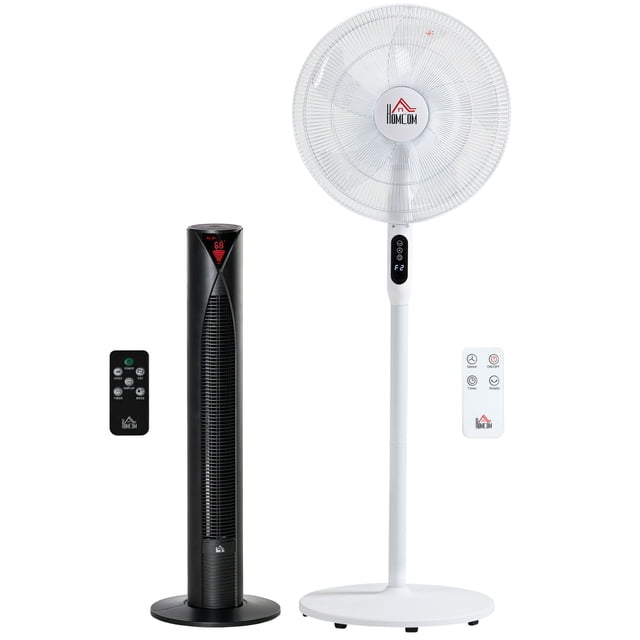 White Tower & Pedestal Fan Set - Adjustable Cooling for Bedroom, Living Room & Office - Oscillating, Remote & Timer Included - 16” Stand Floor Fan