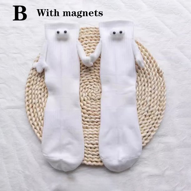 Calcetines de algodón con succión magnética para parejas, calcetín de tubo medio con imán, 3d, creativo, mano en mano, Club, celebridades, 2 pares