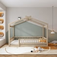 thumbnail image 2 of Full Size House Bed for Children, Wood Montessori Bed Full Floor Bed Frame with Fence Shaped Guardrails and Roof for Teens, Girls & Boys Bedroom, Natural, 2 of 8