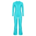 thumbnail image 4 of TiaoBug Girls Gymnastics Jumpsuit Full Body Bell Bottom Catsuit Crewneck Long Sleeve Dance Unitard Blue Green 8, 4 of 7