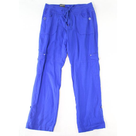 INC NEW Royal Blue Womens Size 8 Curvy Roll Tab Cargon Linen Pants
