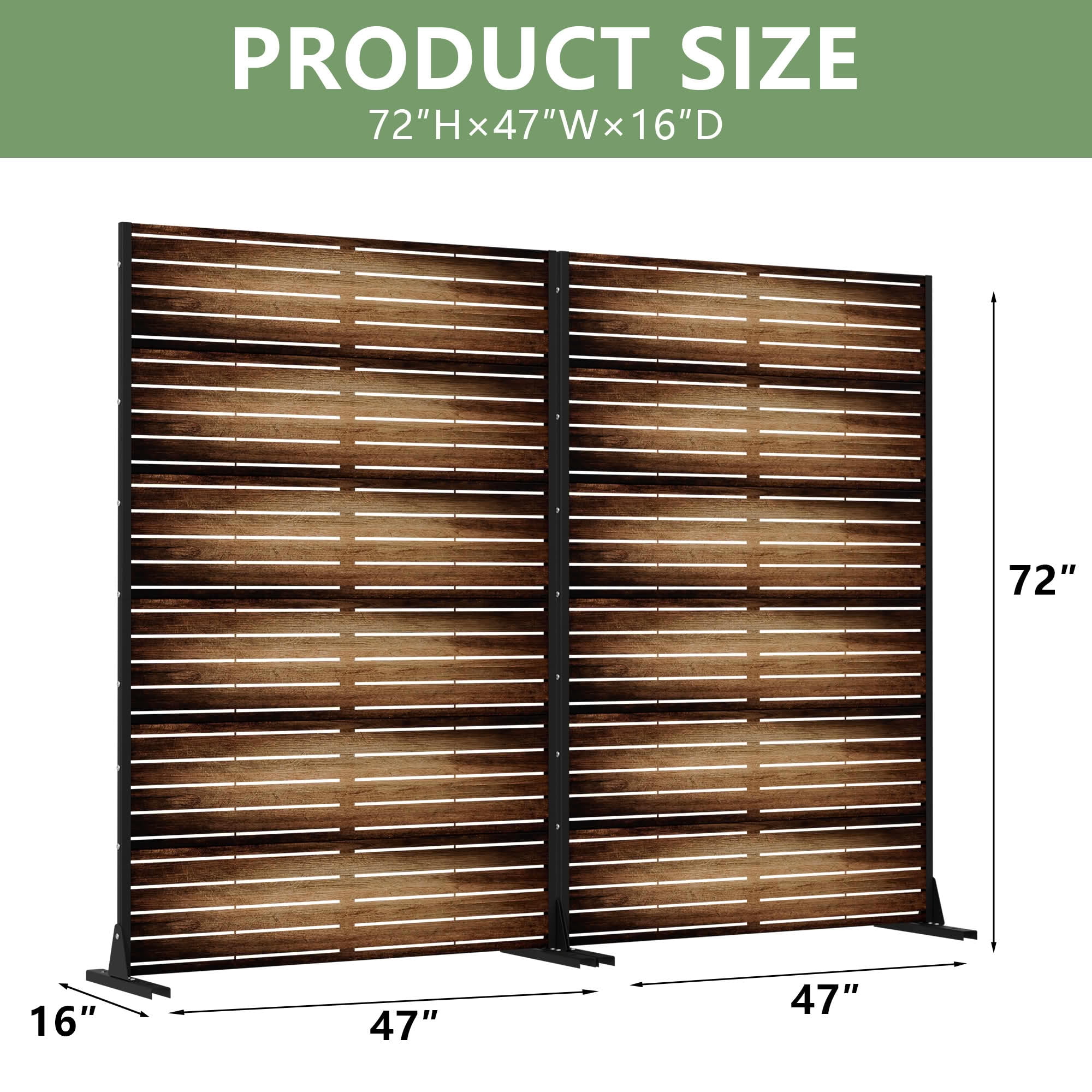 MAYEERTY 2-Piece Outdoor Metal Privacy Screen 6ft × 4ft Dark Brown, 6-Panel Wood Grain Louvered, Weatherproof for Patio