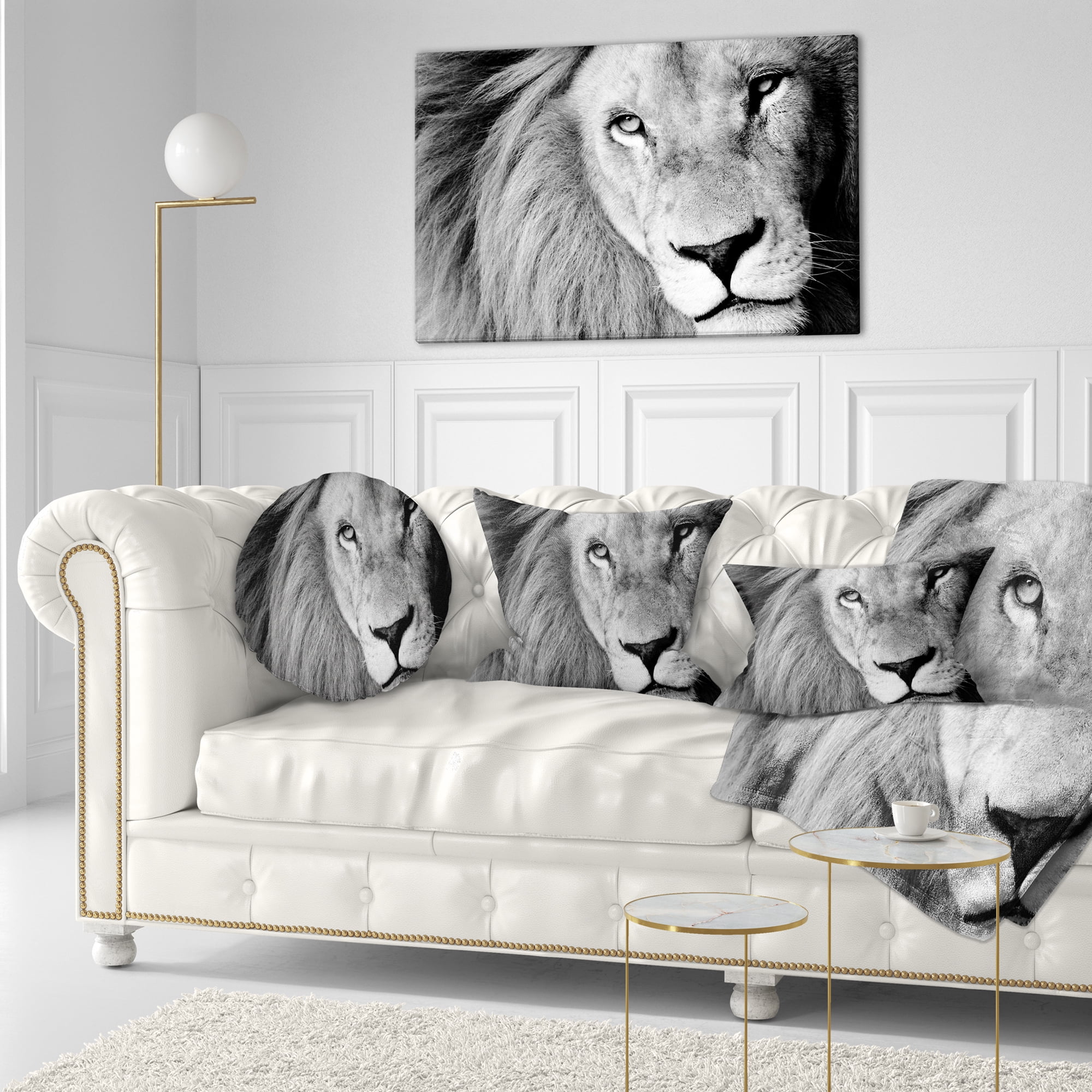 Designart Lion Head in Grey - Animal Throw Pillow - 12x20