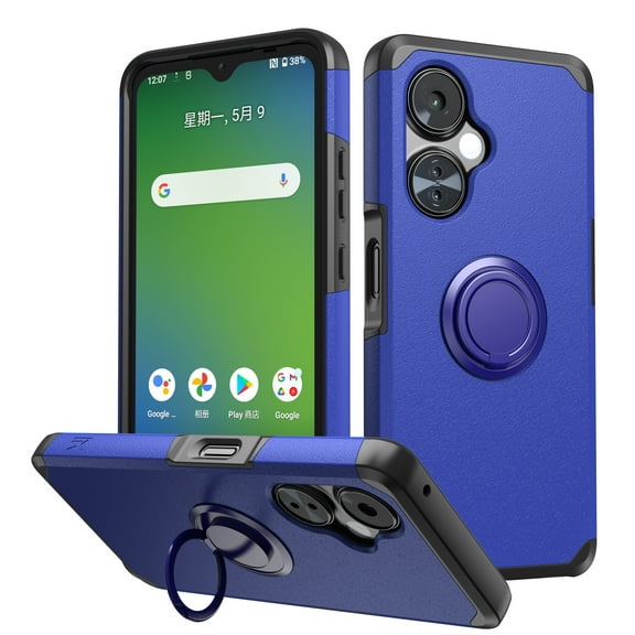 For OnePlus Nord N30 5G Ring Kickstand Cellphone Cover Case   Tempered Glass - mkrng Blue