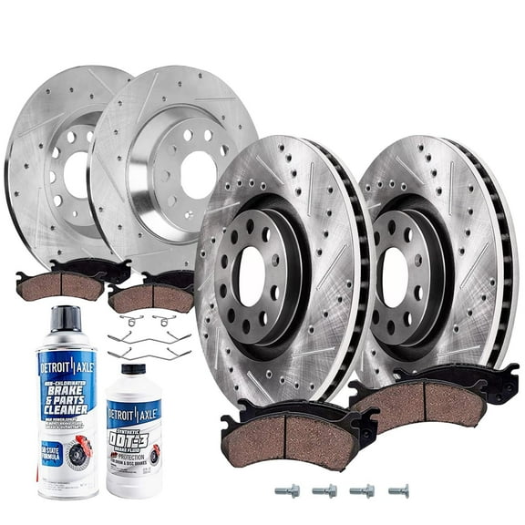 Detroit Axle - Brake Kit for Volkswagen 2019 2020 2021 Jetta 11.34" inch Front and 11.81" inch Rear Drilled and Slotted Disc Brake Rotors Ceramic Brakes Pads with Hardware Replacement