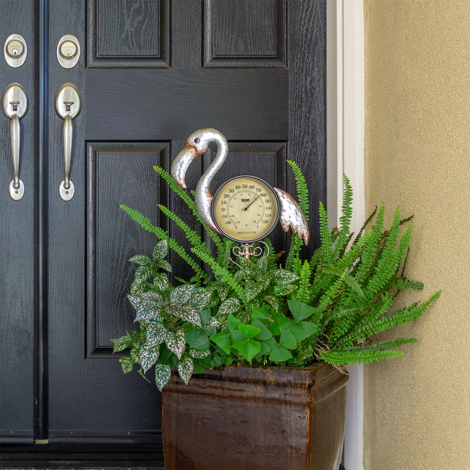 Poolmaster Outdoor Thermometer Garden Stake and Backyard Décor - Flamingo
