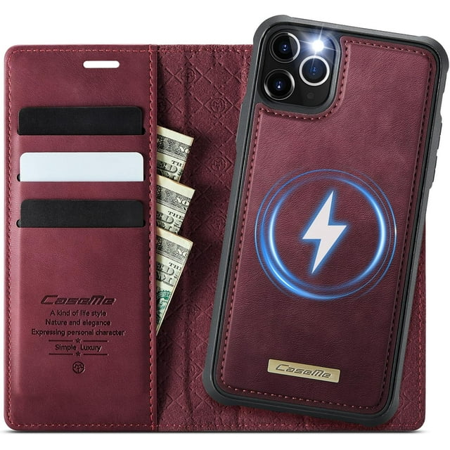 Compatible con Funda Billetera Desmontable para iPhone 11 Pro Max Compatible con Magsafe, Soporte para Tarjetero de Bloqueo RFID con tapa de Cuero PU 2 en 1 Funda Magnética a prueba de Golpes