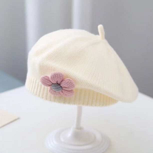 Gorro de bebé otoño e invierno boina de flores linda para niñas gorro de lana para niñas gorro de pintor de punto para niñas