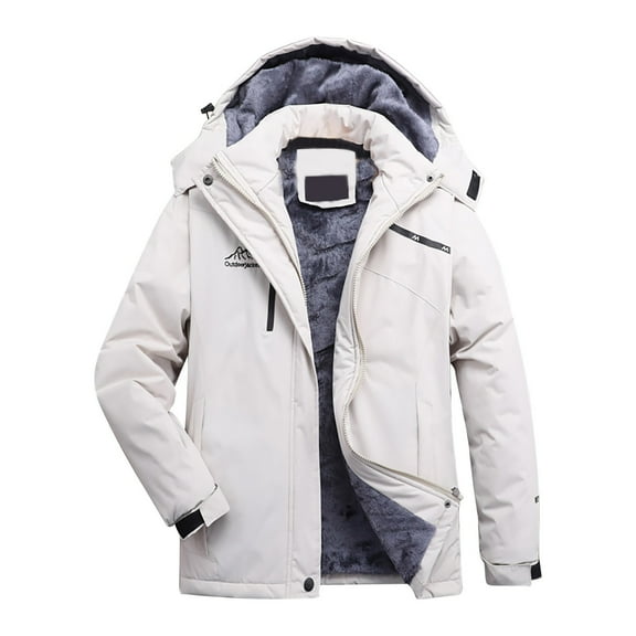YUGYXL Snow Ski Jackets for women Plus Size Thickened Plush Windbreaker with Hoodie Winter Heated Cycling Hiking Outdoor Coats Windproof Raincoats Gift for Mom White,XL