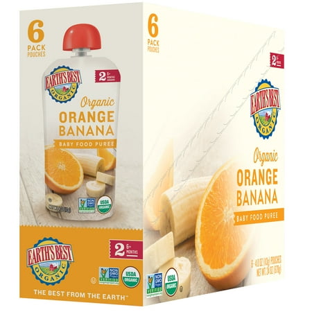 Earth's Best Organic Stage 2, Orange Banana Puree, 4 Ounce Pouch (Pack of 6)