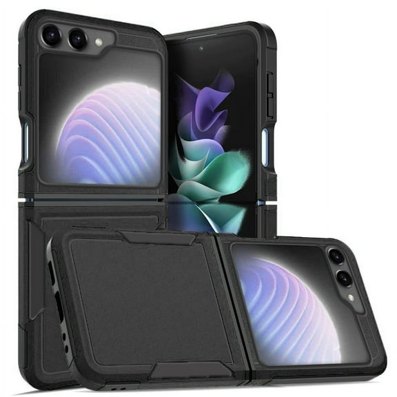 For Samsung Galaxy Z Flip 5 Armor Heavy Duty Commuter Non Slip Dual Layer Shockproof Protective Hybrid Case Cover Black