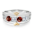 thumbnail image 2 of Gem Stone King 925 Silver and 10K Yellow Gold 4-Stone Lab Grown Diamond Band Ring Garnet Moissanite Near Colorless (GH, Size 5) (1.25 Cttw, Size 5), 2 of 3