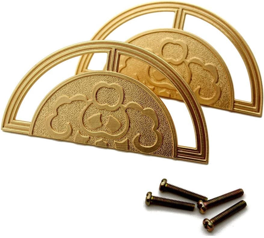 CATPAN 1 Pair Gold Vintage Style Brass Pull Handles for Cabinet Closet Drawer Door -Circular Antique Pull Knobs ,New Chinese Auspicious Pattern