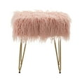 thumbnail image 3 of Faux Fur Ottoman Foot Stool, 15'' Wide Vanity Stool with Gold Metal Legs, Comfy Faux Fur Makeup Stools Entryway Ottoman, Plush Fluffy Footrest for Bedroom, Living Room, Pink, 3 of 7