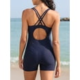 thumbnail image 2 of Attraco Womens Boyleg Swimsuits Removable Built in Bra Crew Neck One Piece Swimming Suit Crisscross Back Athletic Swimwear, 2 of 7