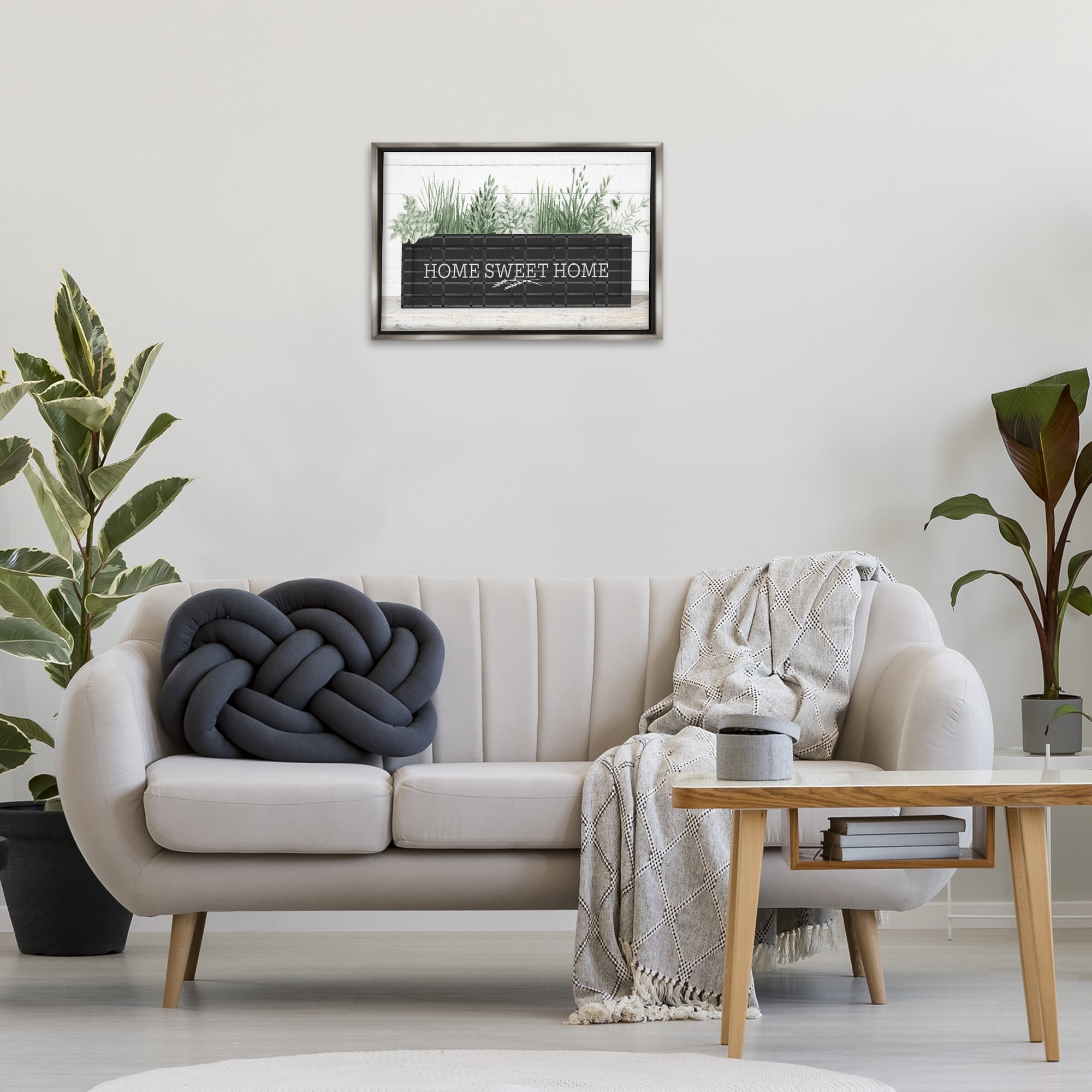 Stupell Industries Sweet Home Garden Box Botanical & Floral Painting Gray Floater Framed Canvas Art Print Wall Art, 25 x 17