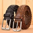 thumbnail image 2 of Cinturón de cuero tejido a mano para hombre, cinturón de cintura con capa superior de piel de vaca, hebilla Retro, cinturón informal versátil a la moda para jóvenes y mayores, 2 of 5