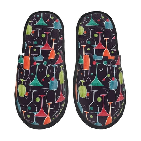 

House Slippers for Women and Men Colorful Wine Glass Print Comfy Fuzzy Bedroom Slippers Furry Home Shoes for Indoor Outdoor