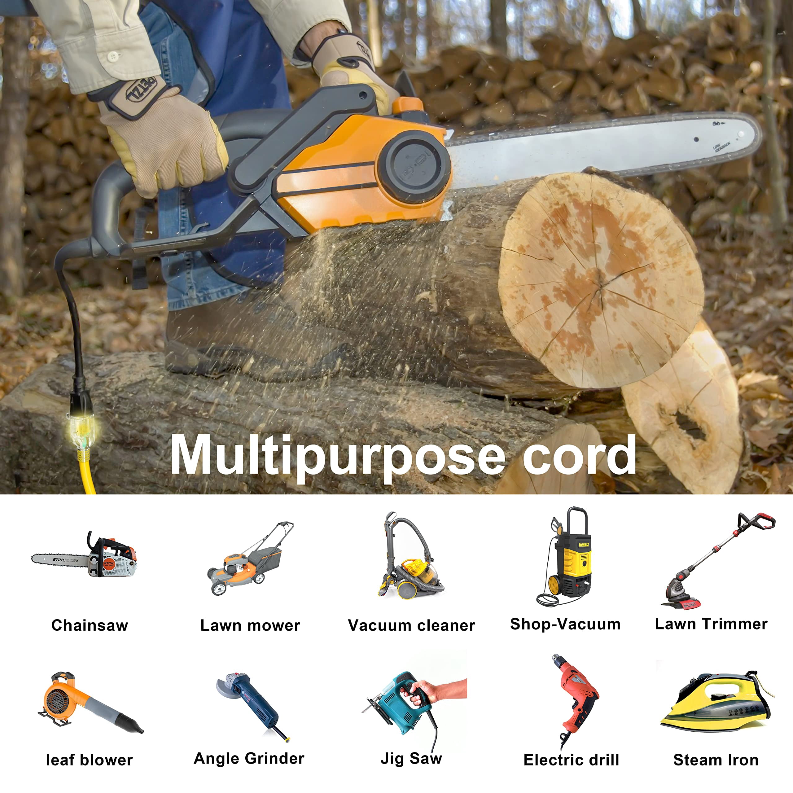 25 Ft 14/3 Gauge Heavy Duty Outdoor Extension Cord Waterproof With Lighted  Flexible Cold Weather 3 Prong Electric Outside 15a 1875w 125v 14awg Sjtw Yellow Etl Listed