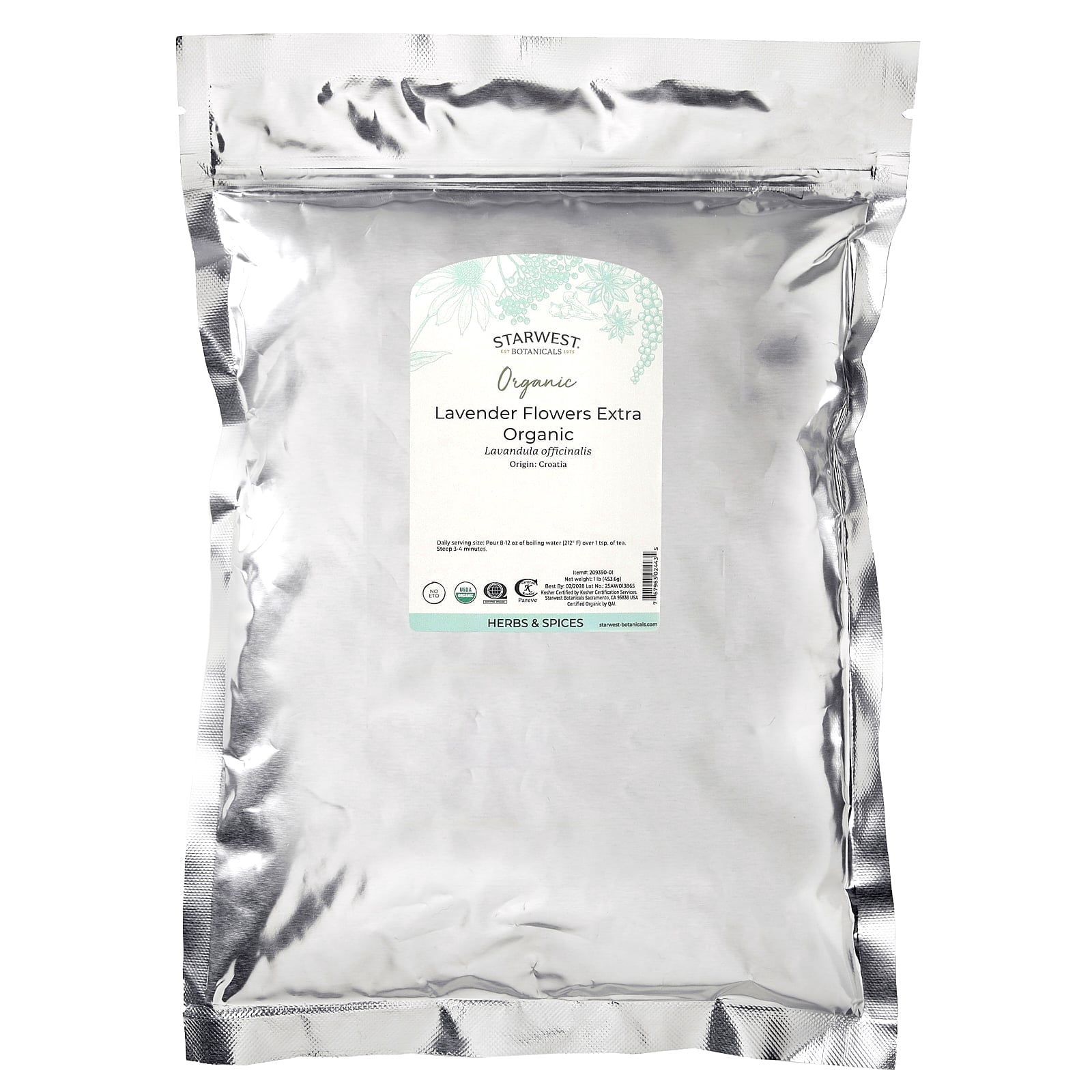 Starwest Botanicals Organic Lavender Flowers Extra, 1 lb (453.6 g)