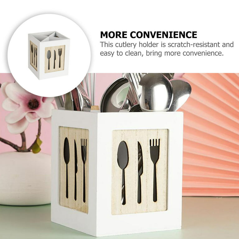 Kitchen Cutlery Box Wooden Utensil Holder Forks Spoons Storage Box