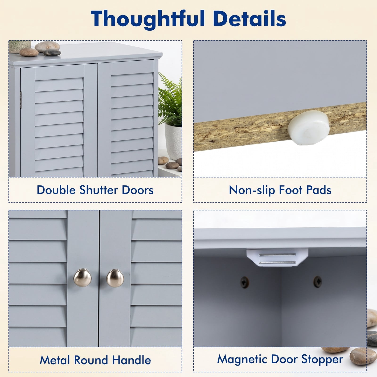 Fenbeli Bathroom Corner Storage Cabinet, Freestanding Floor Cabinet with Shutter Door and Adjustable Shelf, Anti-Tipping Space-Saving Wooden Organizer for, Gray