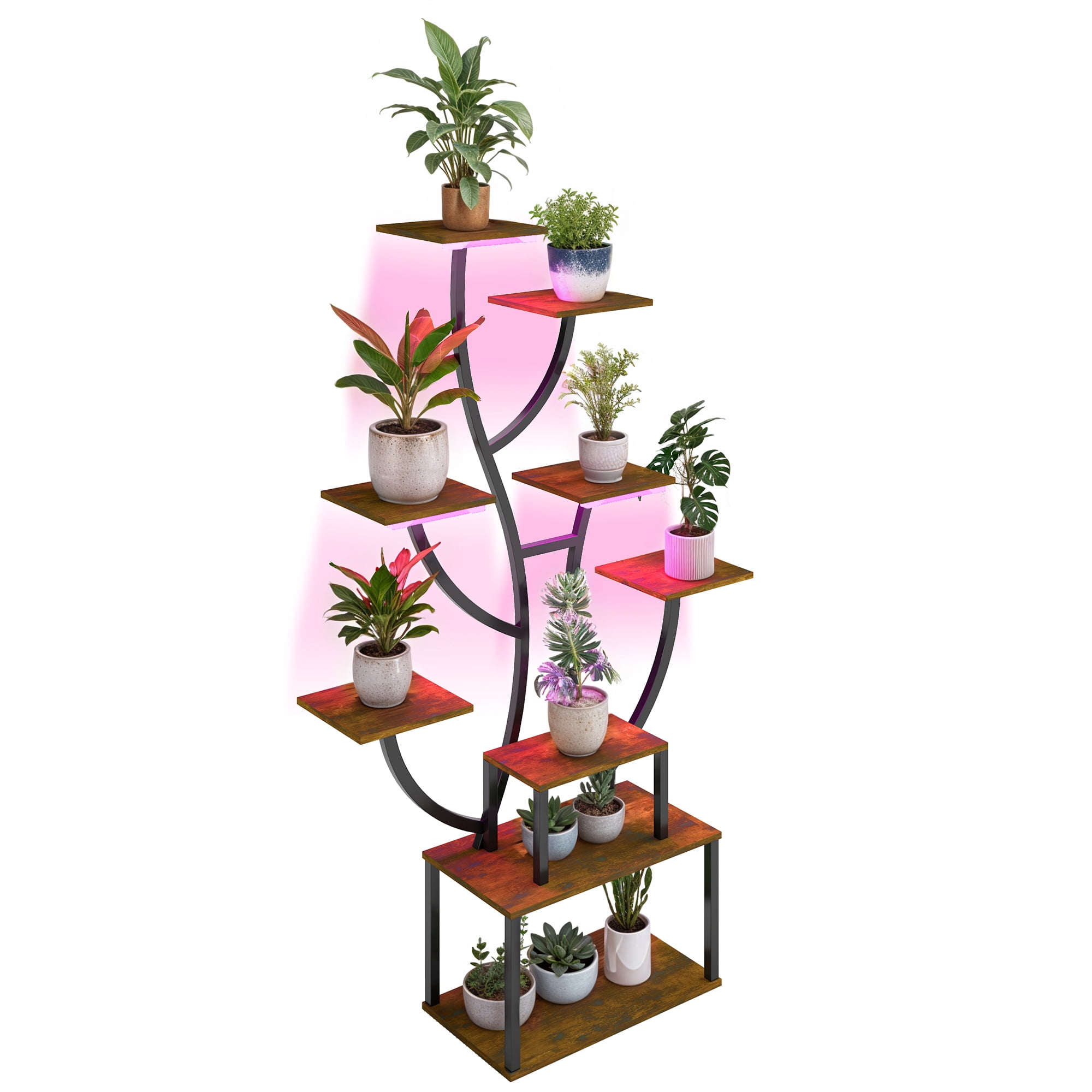 Uforic Indoor Plant Stand with Grow Lights, 63" Multiple Pots Metal Flower Stands Plant Shelf