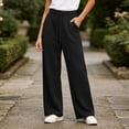thumbnail image 6 of FEIIBMOYRIA Women's Sweatpants Women Comfy Loose High Waist Elastic Drawstring Solid Color Wide Leg Pants Casual Soft Straight Streetwear Daily Lounge Straight Long Pants with Pockets, 6 of 7