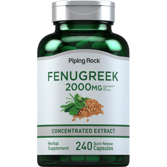 Fenugreek Capsules | 2000mg | 240 Count | Concentrated Herbal Extract | Non GMO, Gluten Free Supplement | By Piping Rock