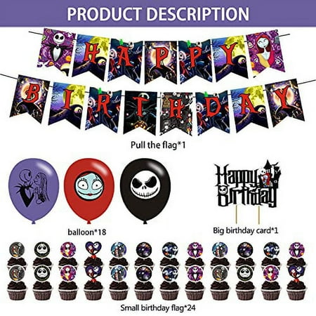 Nightmare Before Christmas Party Supplies,Nightmare Before Christmas Inspired Birthday Party Decorations Includes Banner - Cake Topper - 24 Cupcake Toppers - 18 Balloons