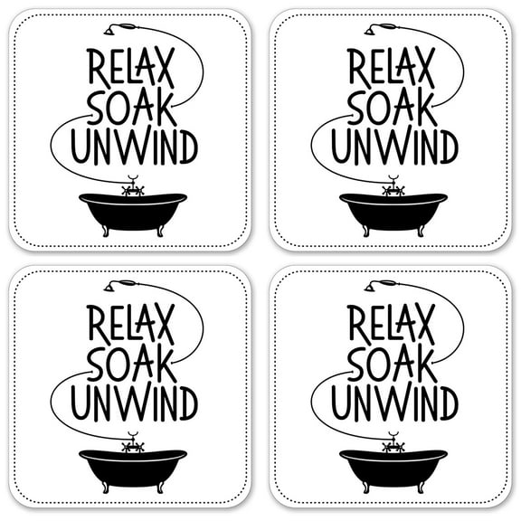 Vinyl Drink Coasters - Set of 4 - Relax Soak Unwind