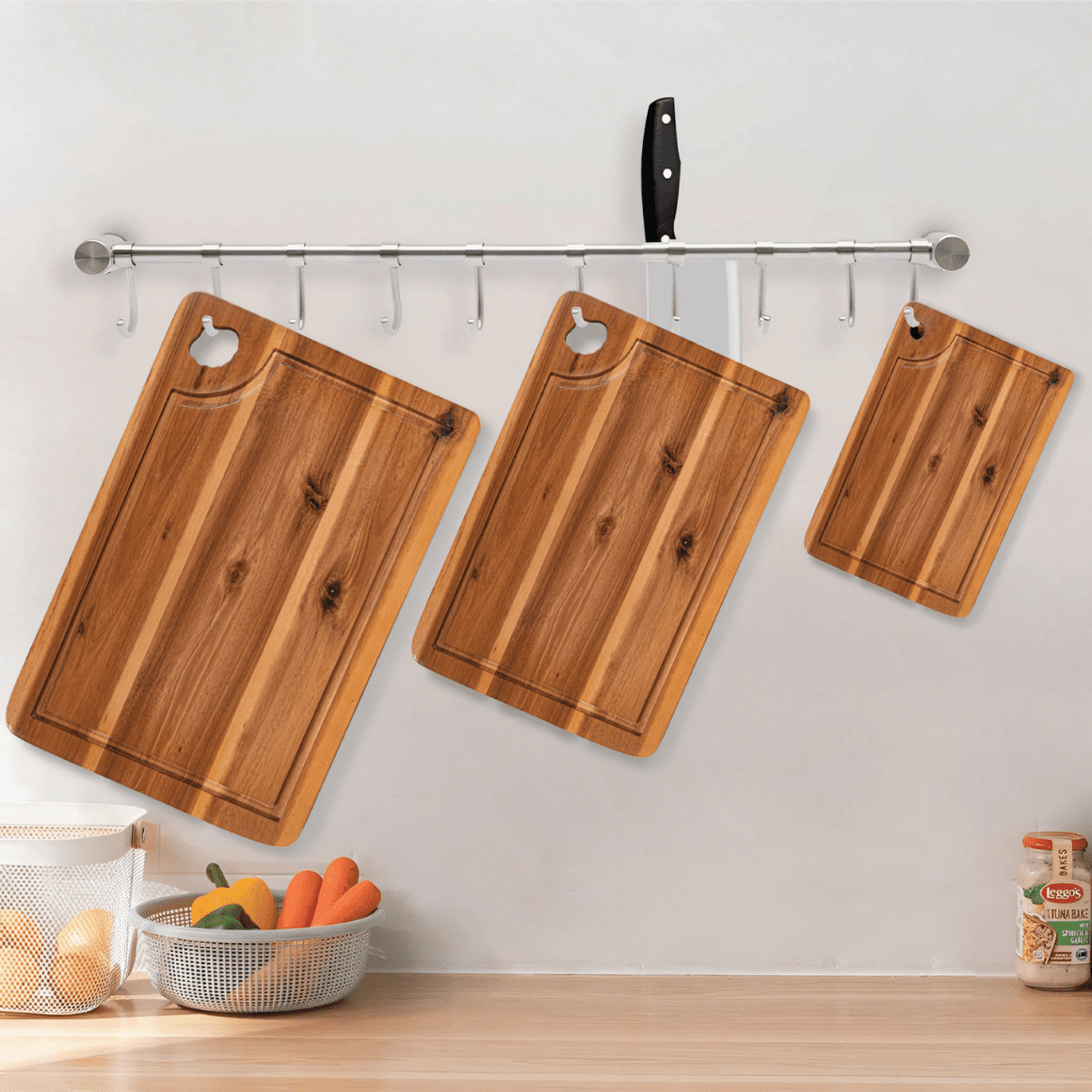Wooden Cutting Boards for Kitchen Set of 3 Solna – Acacia Wood Cutting Board with Juice Groove & Hand Grip – Chopping Boards, Small Wooden Cutting Board, Meat & Vegetable Cutting Board