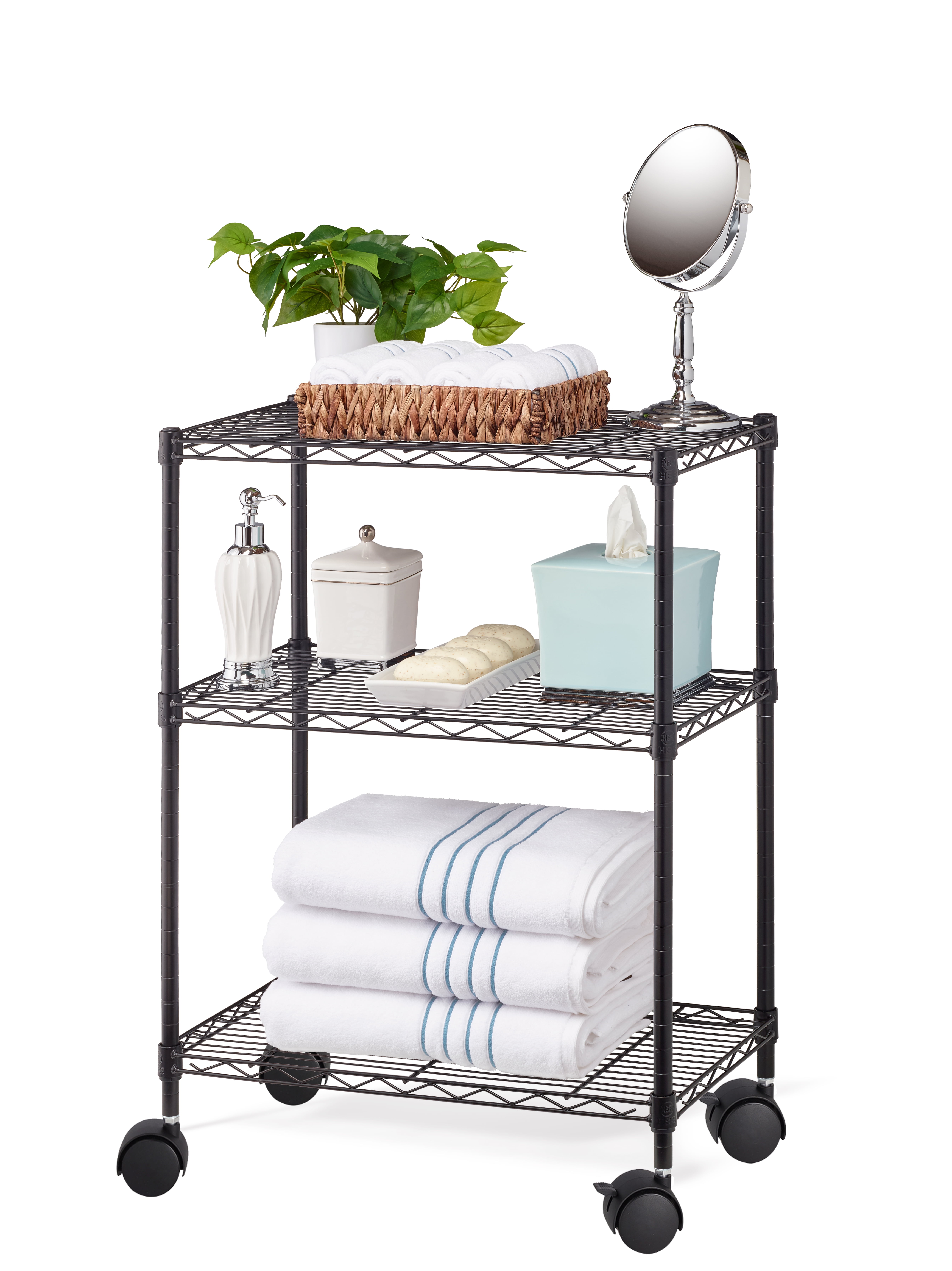 SUPER DEAL 3-Shelf Adjustable Heavy Duty Storage Wire Shelving Unit With Wheels, Metal Organizer Wire Rack Microwave Utility Cart, Black (24L X 14W X 31H - View #12