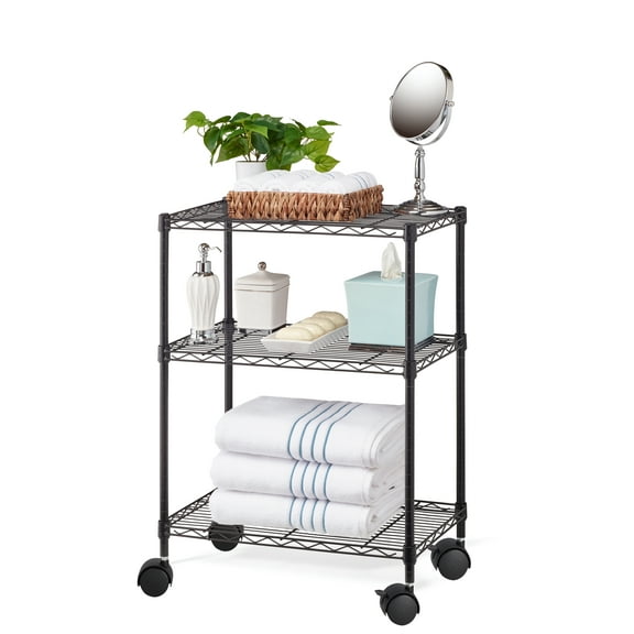 HSS 3 Tier Wire Shelf Unit With 2" Casters 13.4"Dx23.2"Wx32.3"H Black Capacity 200 lbs