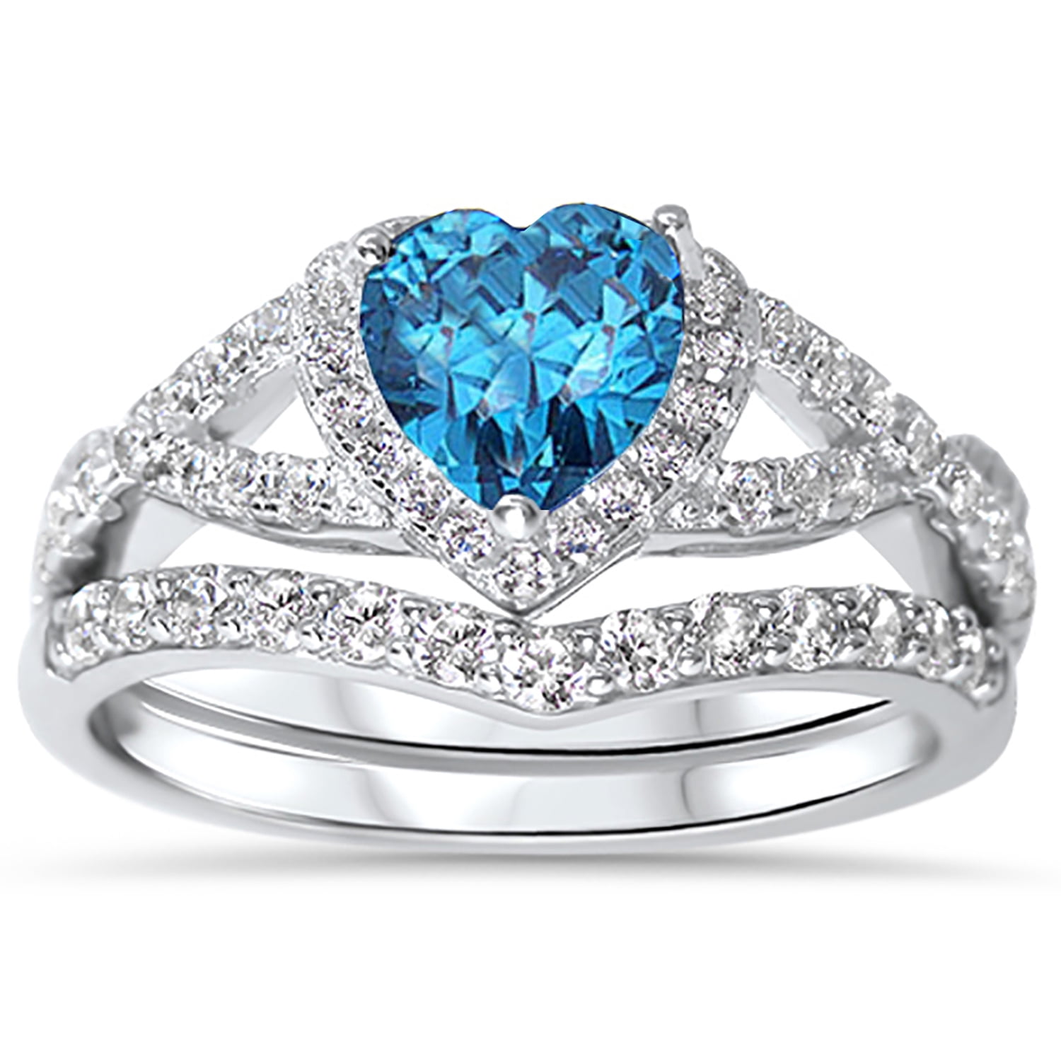 Blue Topaz Romantic Engagement Women Ring 925 Sterling Silver Platinum Plated 