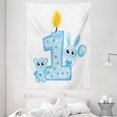thumbnail image 1 of 1st Birthday Decorations Tapestry, Boys Party Theme with a Cake Candle Rabbit and Bear, Wall Hanging for Bedroom Living Room Dorm Decor, 60W X 80L Inches, Baby Blue and Light Blue, by Ambesonne, 1 of 2