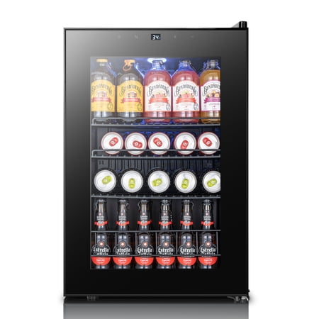 Yeego 85 Cans Beverage Refrigerator, Glass Door Beverage Cooler for Home Dorm Office Bar, Black