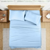 1000 Thread Count 100% Egyptian Cotton 4-Piece Bed Sheet Set (1 Flat, 1 Fitted Sheet, 2 Pillow Covers) 27 Inches Deep Pocket Size Full XL Color Sky Blue Solid