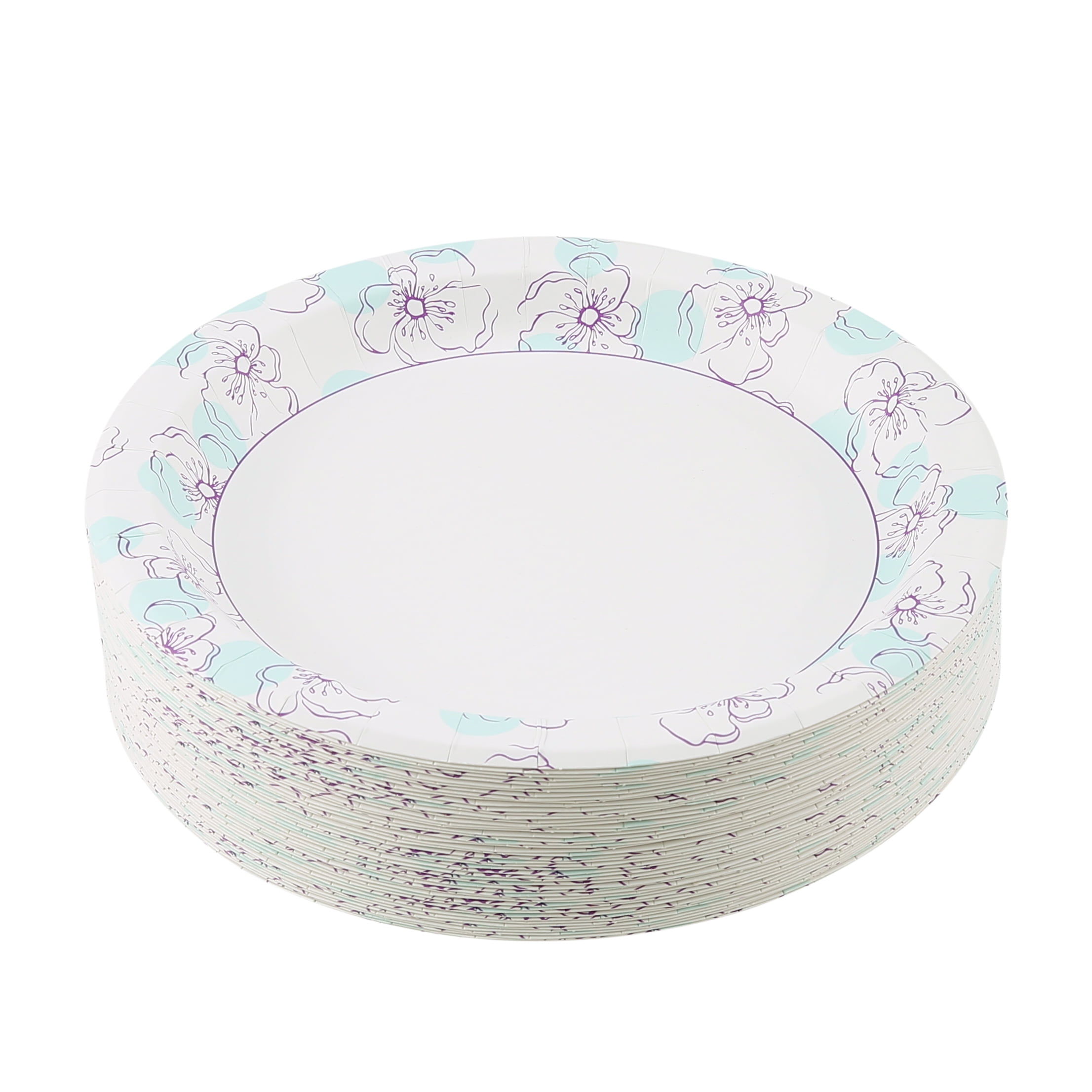 Glad Everyday 10 Inch Round Paper Plates Blue Flower Design, 2 Pack 100 Total