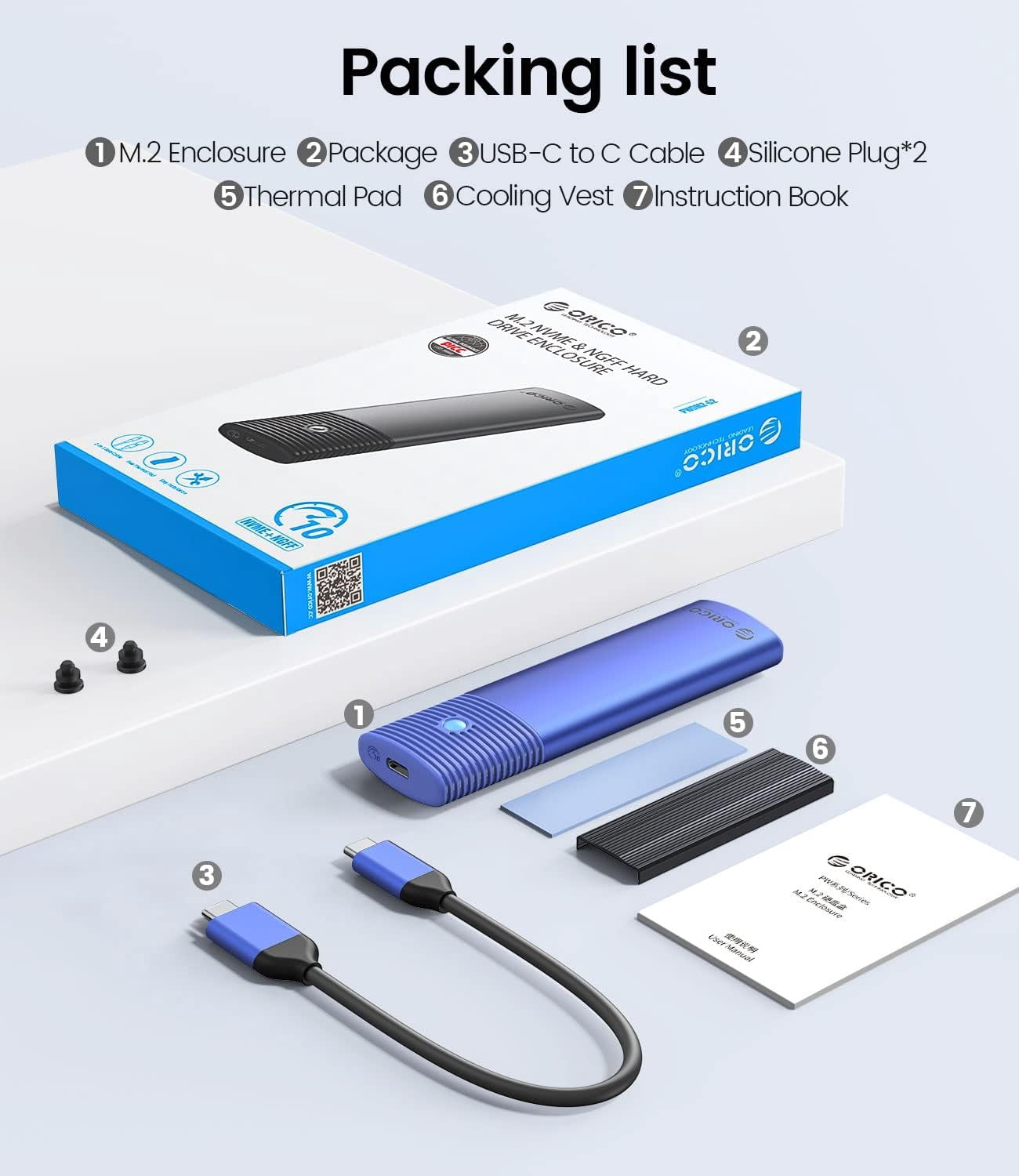 ORICO M.2 Enclosure External SATA NVMe M.2 Enclosure with Dual-Bay M.2 SSD Docking Station Offline Clone USB C to NVMe SSD Enclosure for M Key 2242 2260 2280 22110 M.2 SSDs